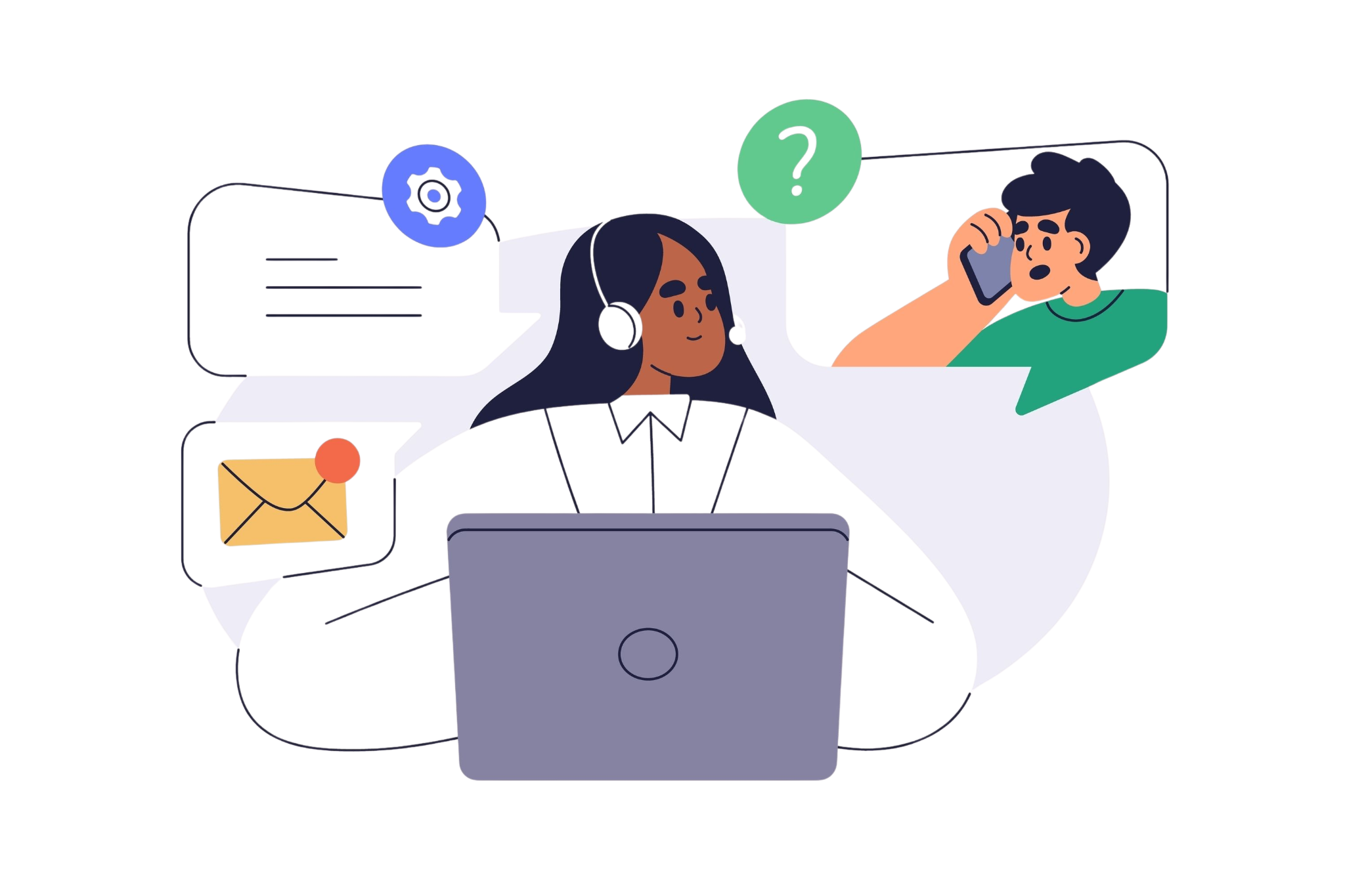 IT support analyst with headset resolving ticket