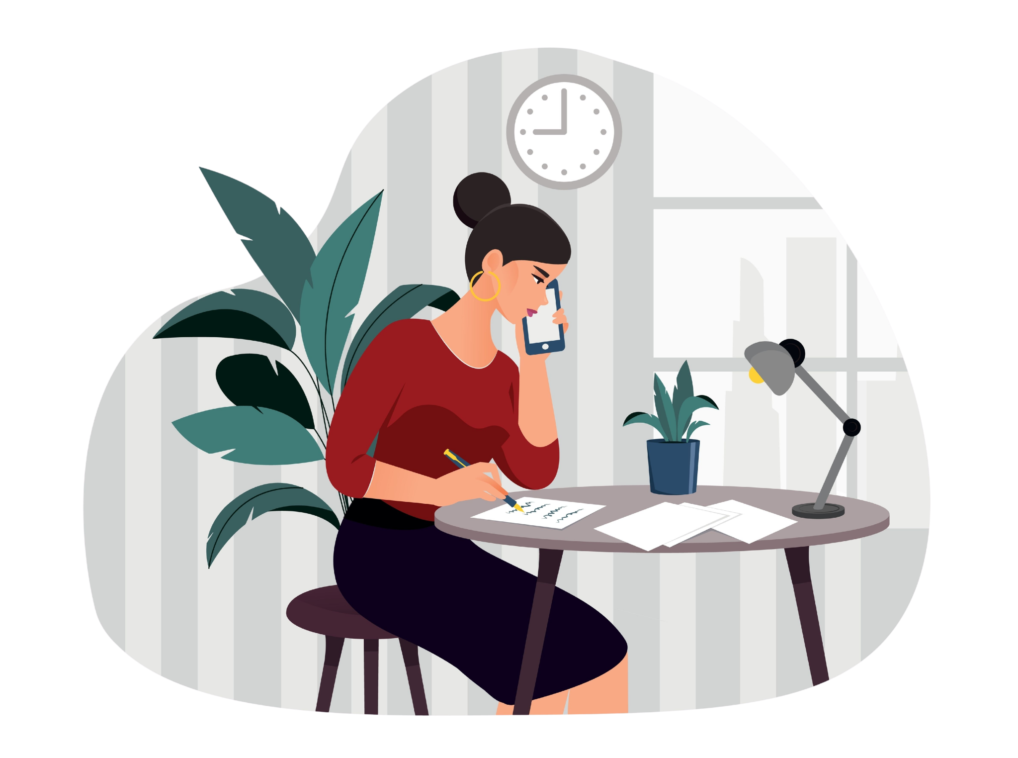 Financial adviser on client call with trust metrics